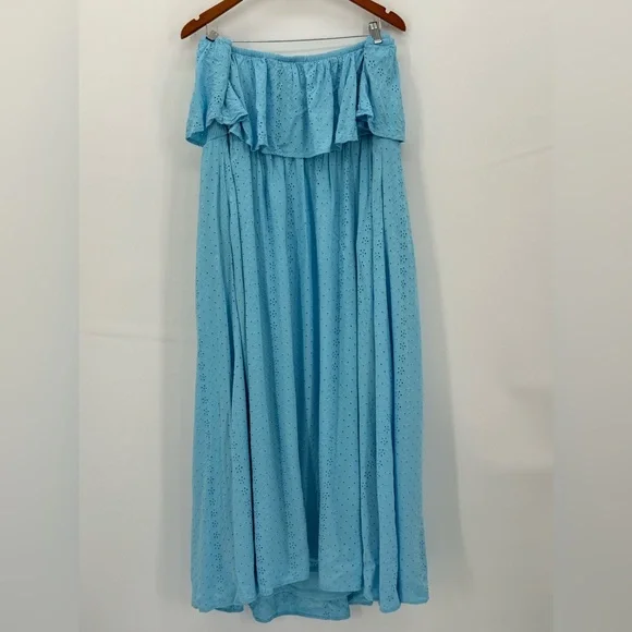 Torrid Maxi Eyelet Strapless Smocked Bodice Dress Light Blue Size 3X - Picture 11 of 11